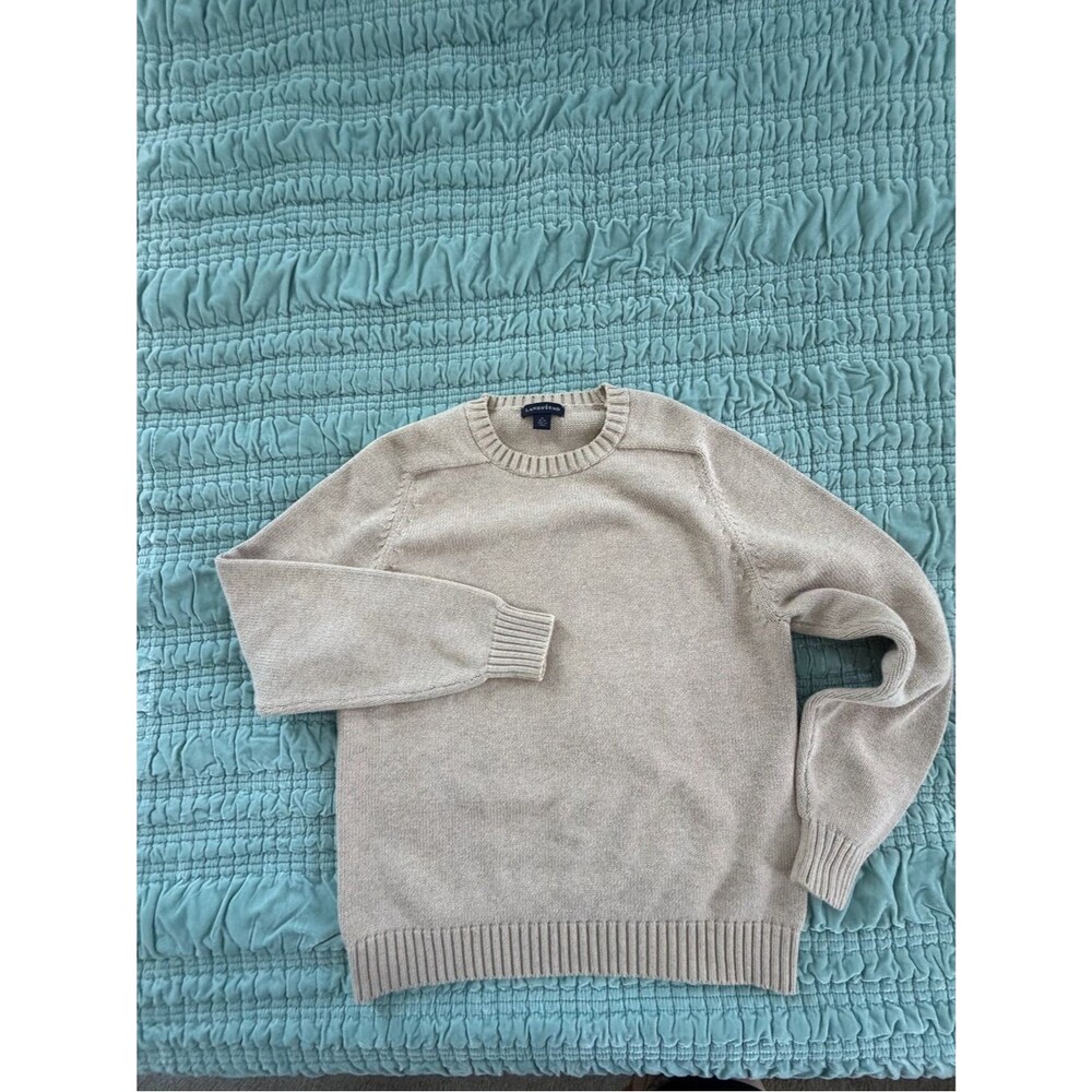 Lands' End Men’s Beige Crewneck Sweater 100% Cotton-Med